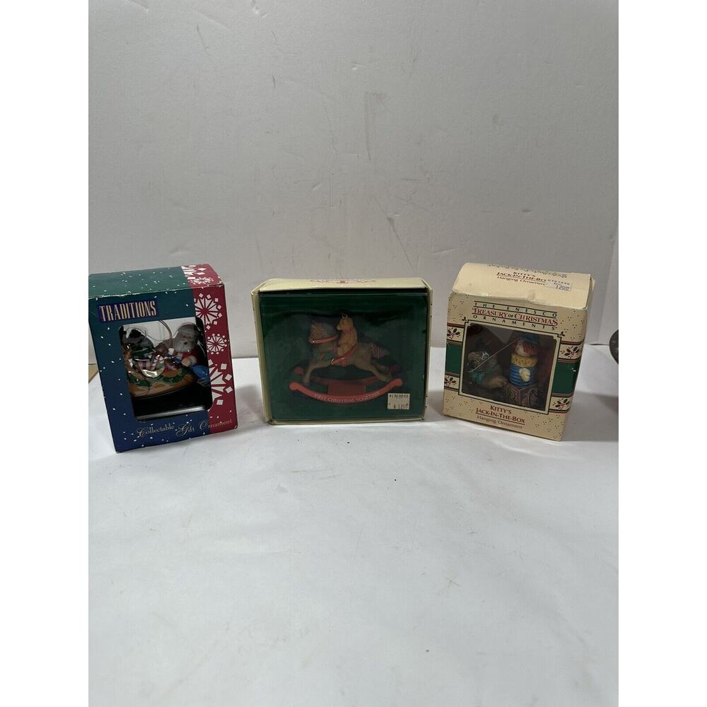 Lot 3 Christmas Ornament Gordon Fraser Rock Horse Enesco Kitty Jack Box Santa